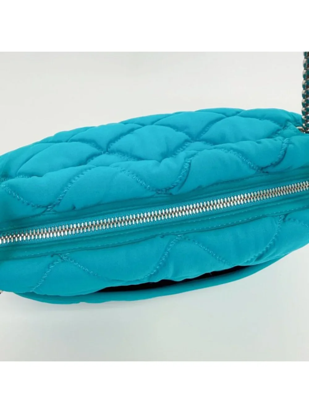 Chanel Bubble Quilt Chain Shoulder Bag Cotton Turquoise Blue Silver Seal Vintage